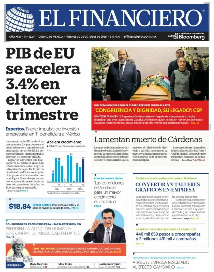Portada de El Financiero (México)