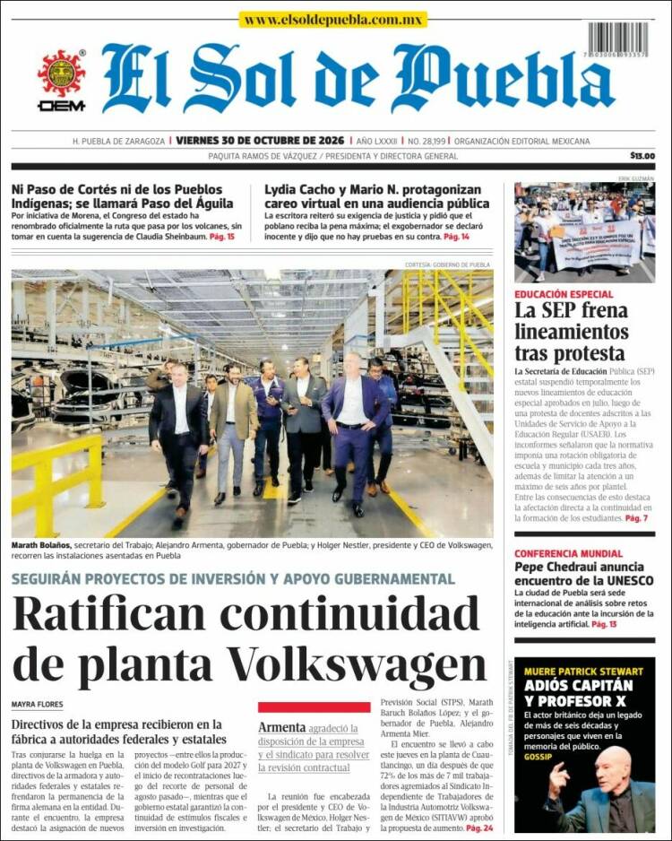 Portada de El Sol de Puebla (México)