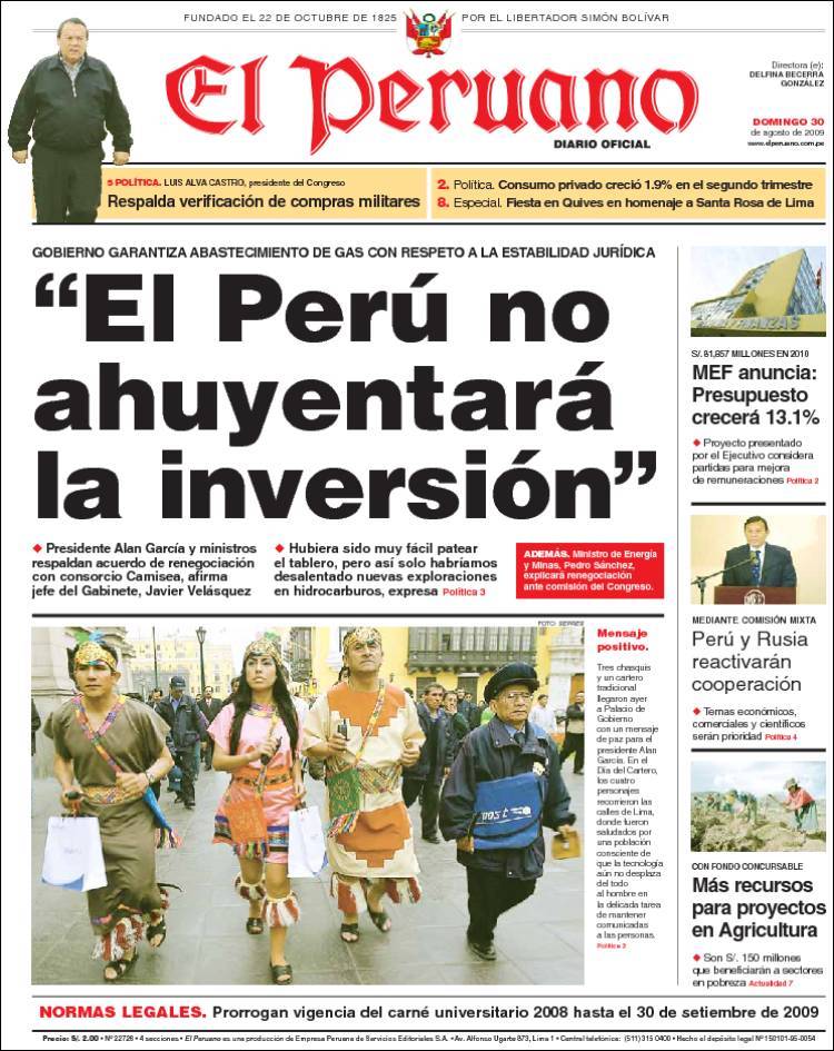 Portada de El Peruano (Perú)