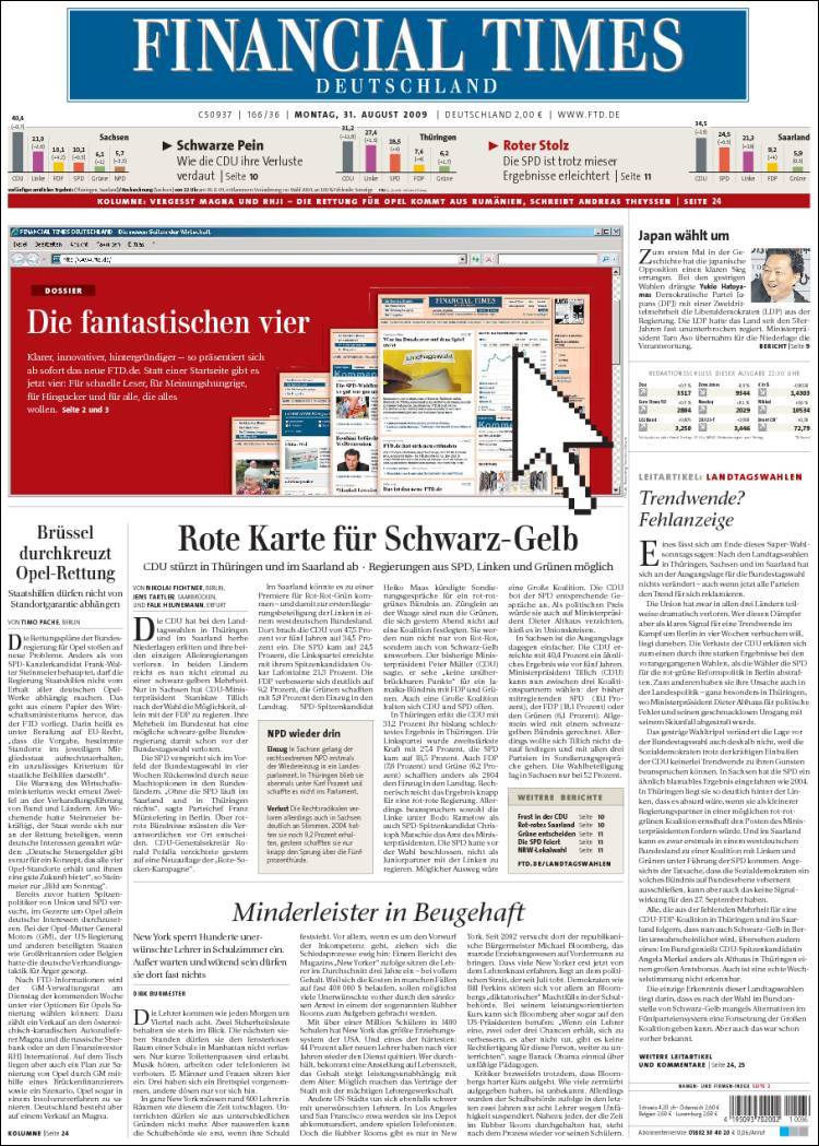 Portada de Financial Times Deutschland (Allemagne)
