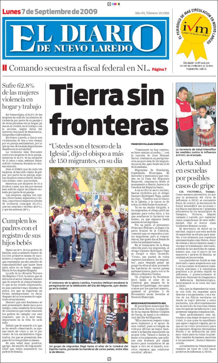 Portada de El Diario de Nuevo Laredo (México)