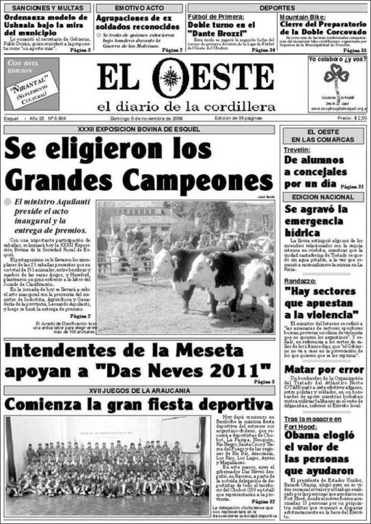 Portada de Diario El Oeste (Argentine)