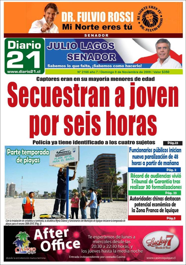 Portada de Diario 21 (Chili)