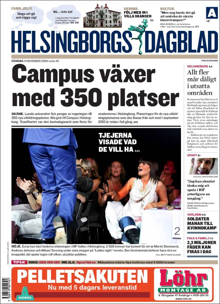 Portada de Helsingborgs Dagblad (Suède)