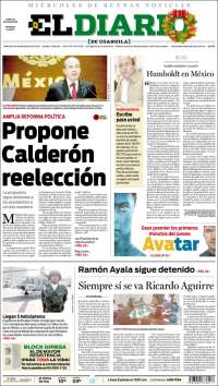 Portada de El Diario de Coahuila (México)