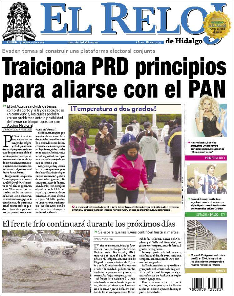 Portada de Diario el Reloj (México)