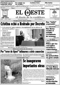 Portada de Diario El Oeste (Argentina)
