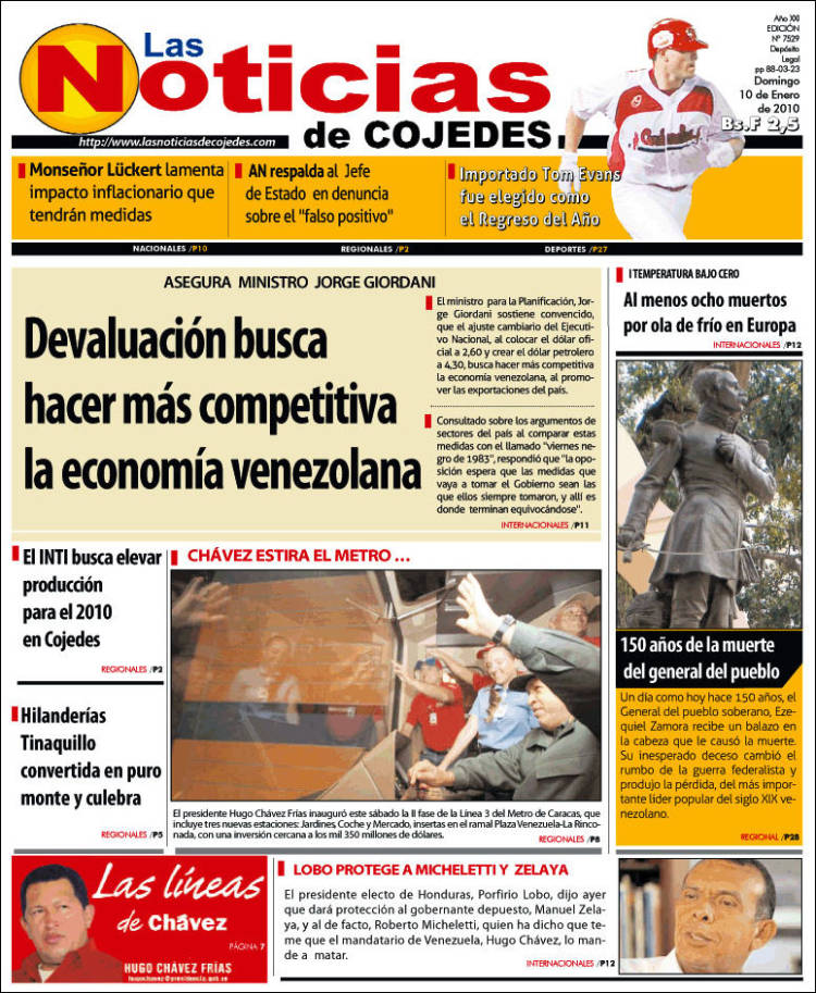 Portada de Las Noticias de Cojedes (Venezuela)