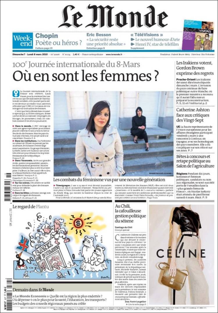 Journal Le Monde (France). Les Unes des journaux de France. Édition du