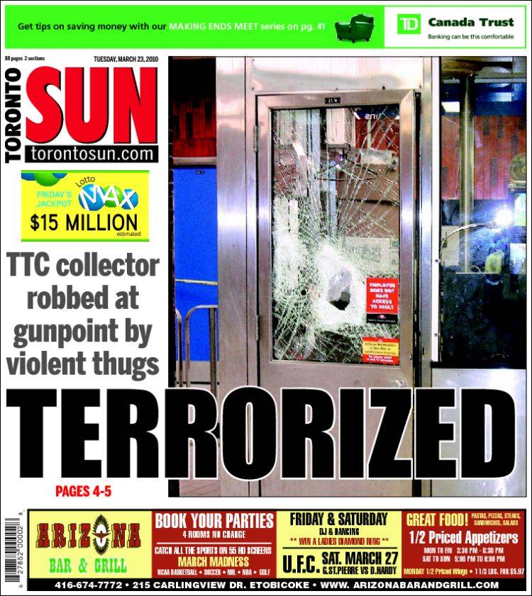 Portada de The Toronto Sun (Canada)