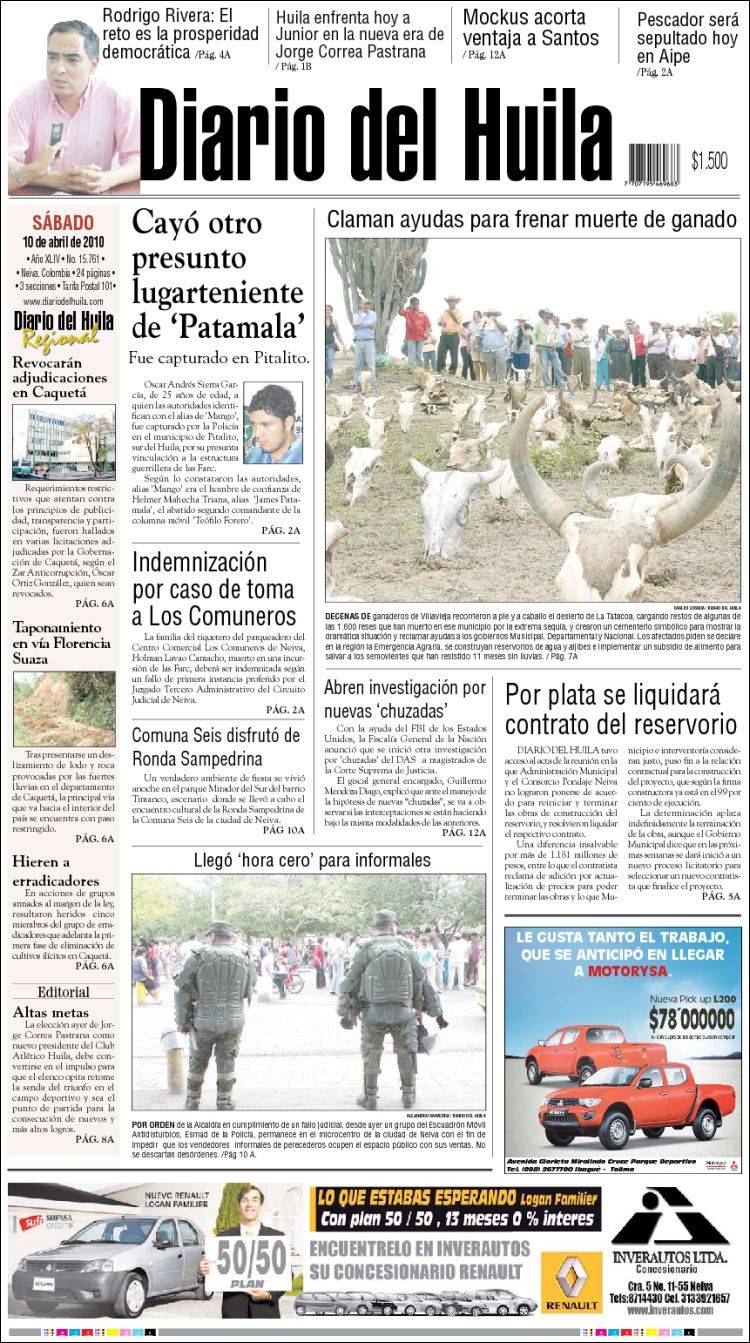 Portada de Diario del Huila (Colombia)