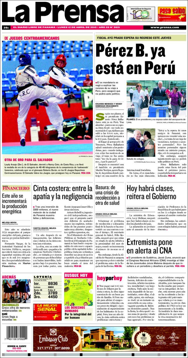 Portada de La Prensa (Panamá)
