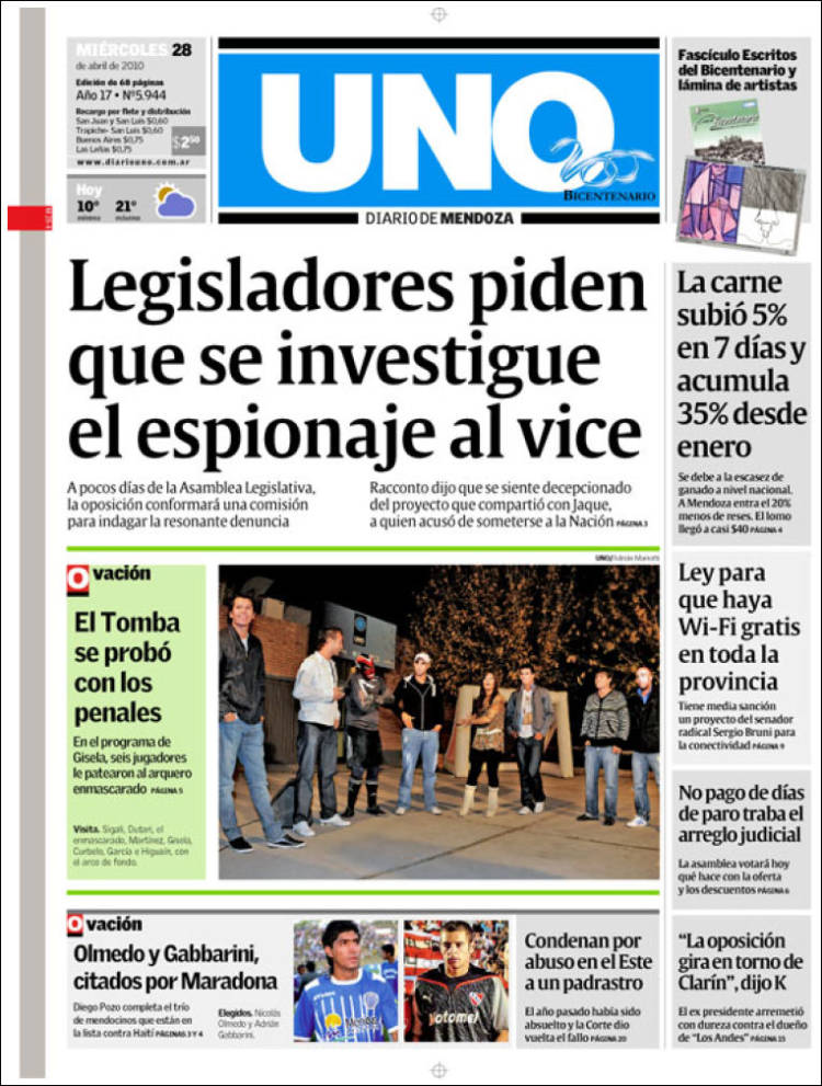 Portada de Diario Uno (Argentina)