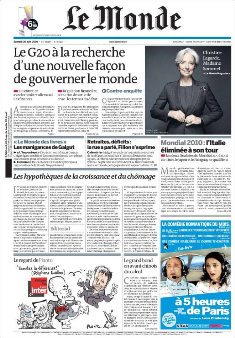 Newspaper Le Monde France Newspapers In France Saturday S Edition June 26 Of 10 Kiosko Net