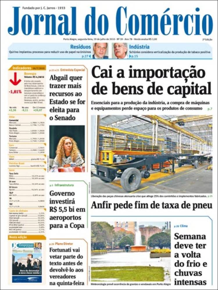 Portada de Jornal do Comércio (Brésil)