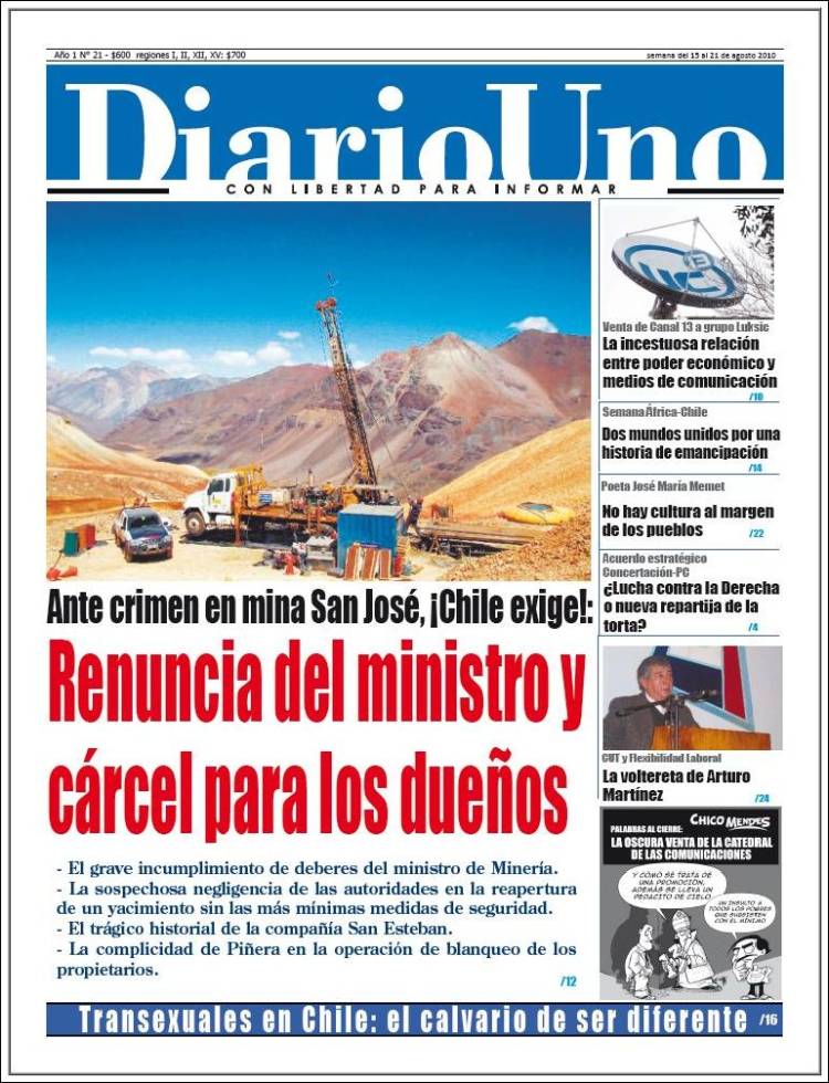 Portada de Diario Uno (Chile)