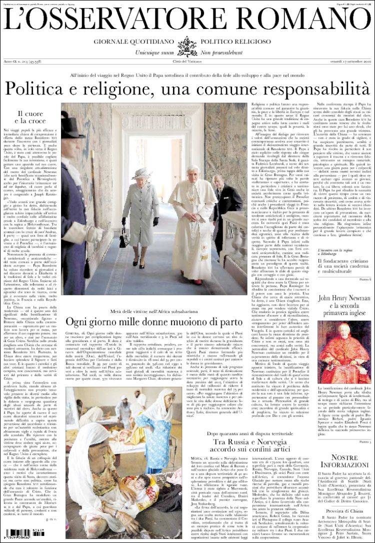 Portada de L'Osservatore Romano (Italy)