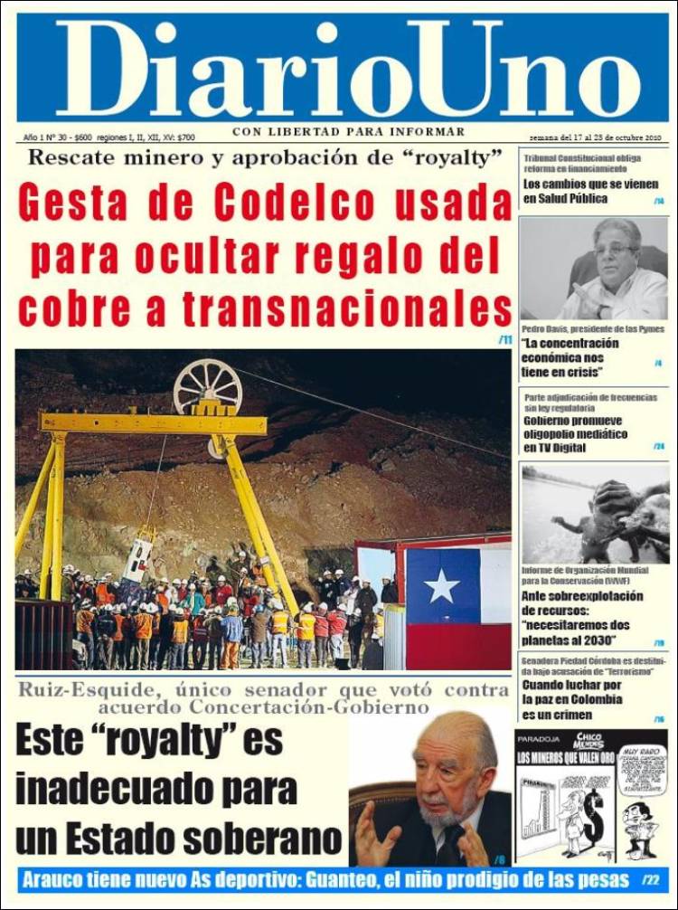 Periódico Diario Uno (Chile). Periódicos de Chile. Toda la prensa de hoy.  