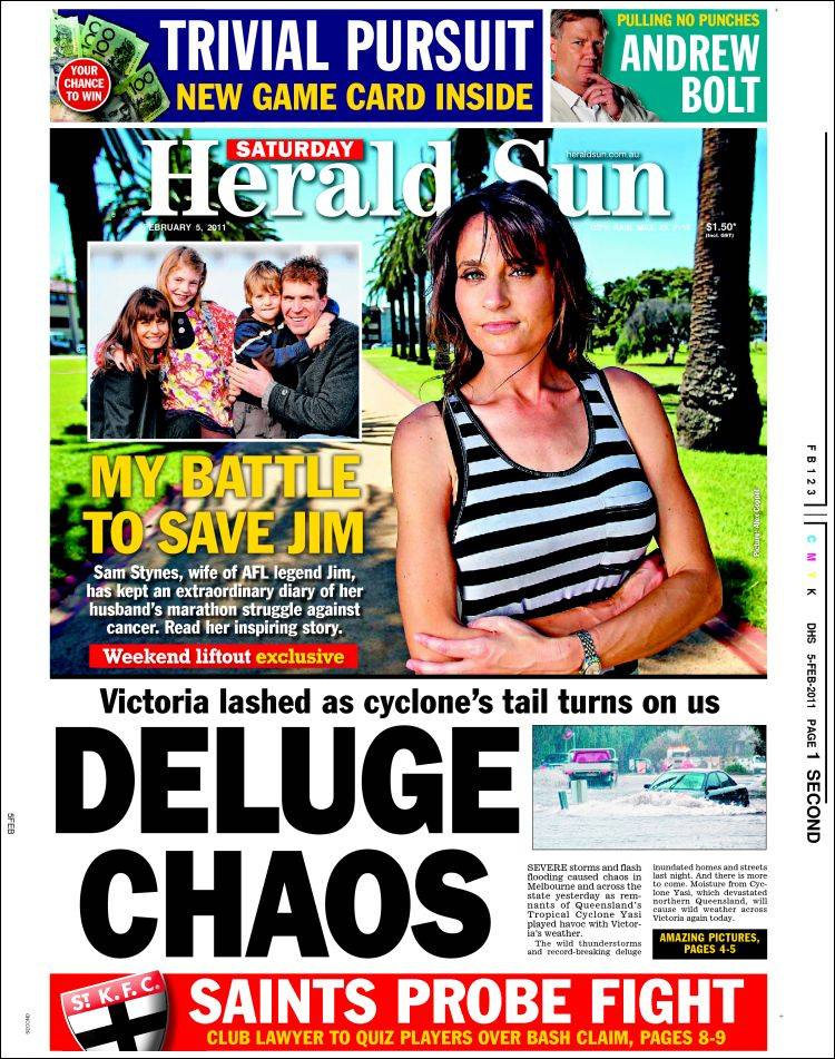 Front page of Melbournes Herald Sun with heartening news 