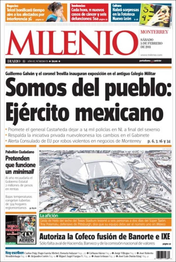 Portada de Milenio de Monterrey (Mexico)