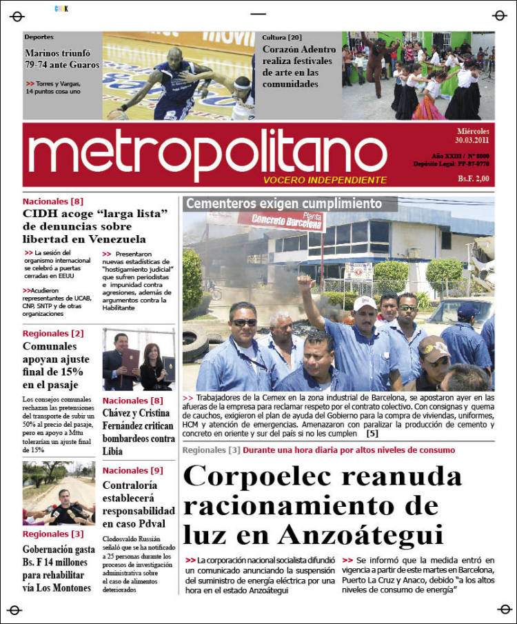 Portada de Diario Metropolitano (Venezuela)