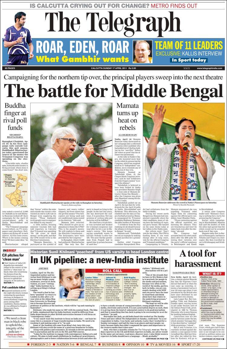 Portada de The Telegraph India (India)
