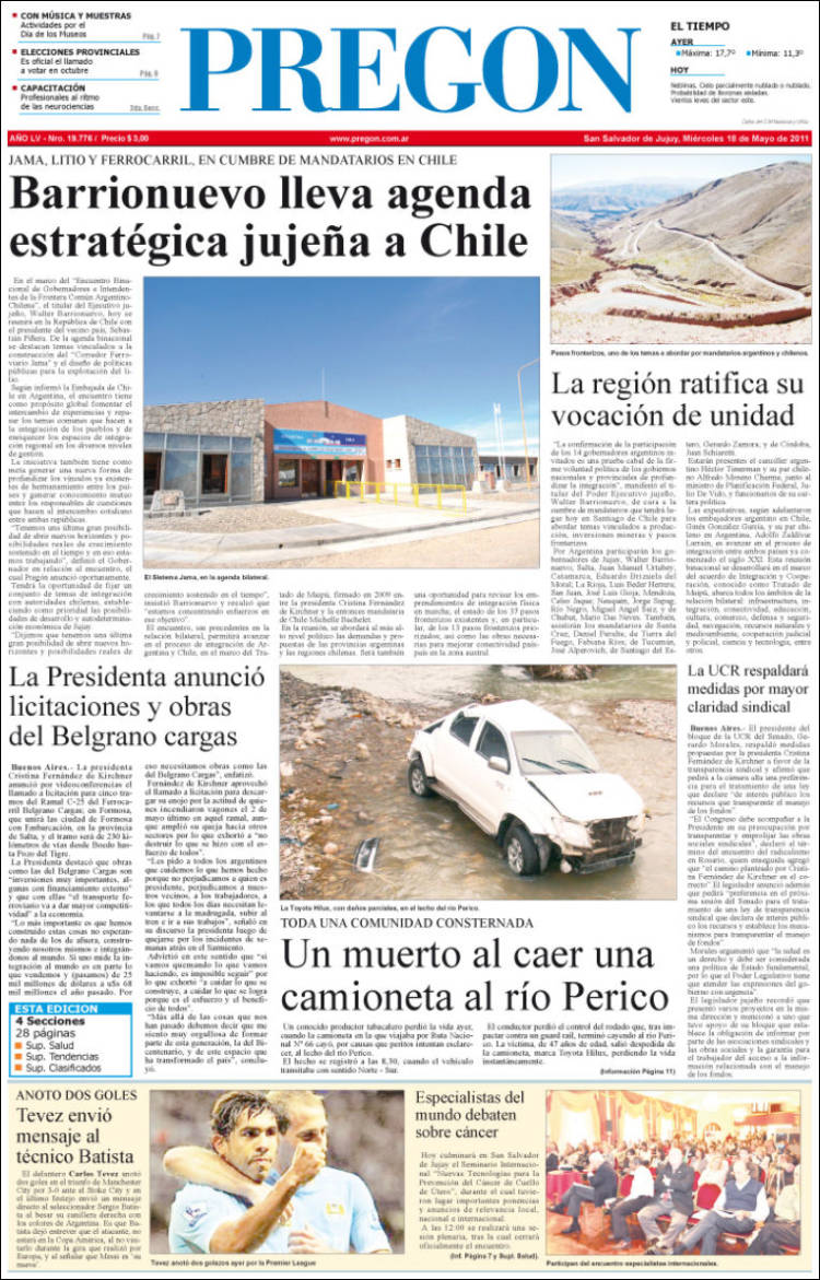 Portada de Diario Pregón (Argentina)