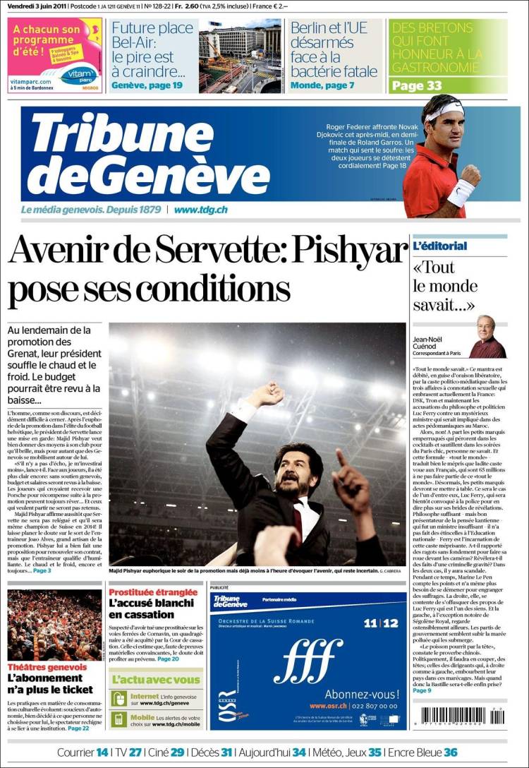 Portada de La Tribune de Genève (Switzerland)
