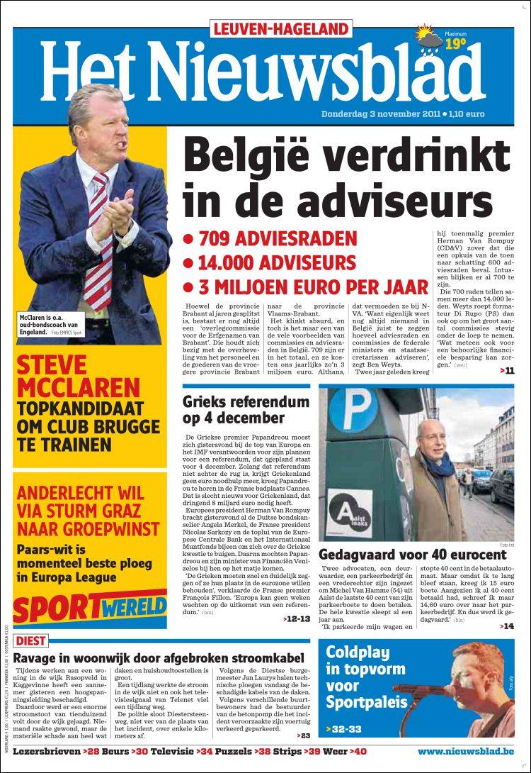Portada de Het Nieuwsblad (Bélgica)