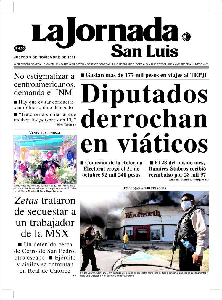 Portada de La Jornada de San Luis (México)