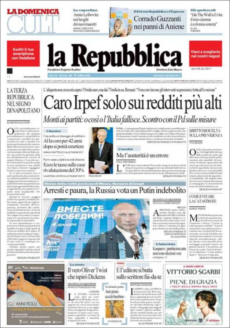 Portada de La Repubblica (Italy)
