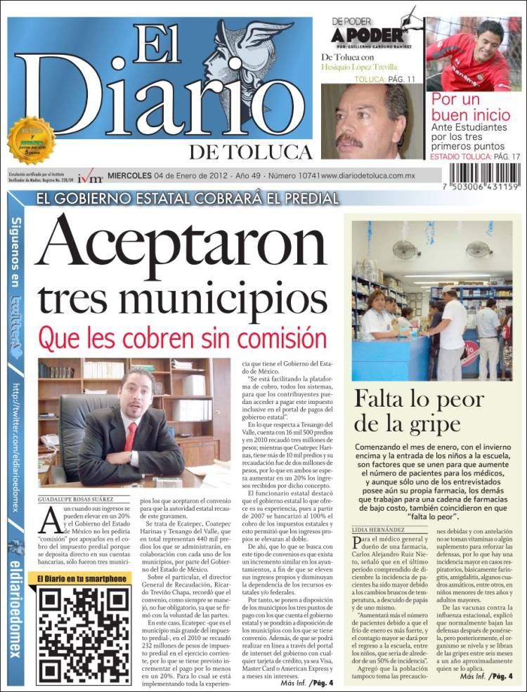 Portada de El Diario de Toluca (México)