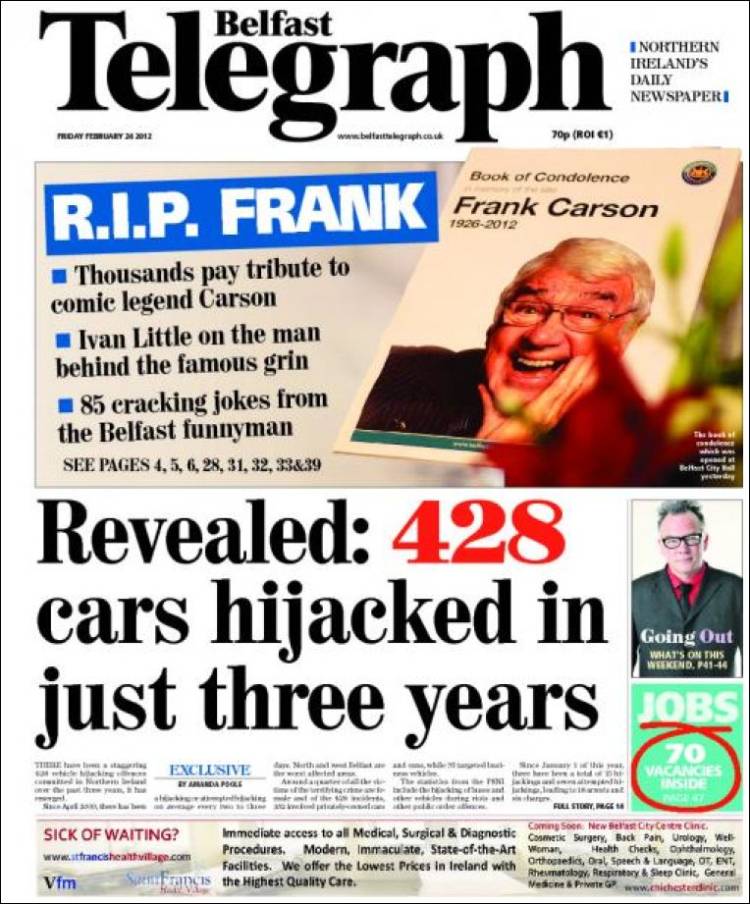 Portada de Belfast Telegraph (United Kingdom)