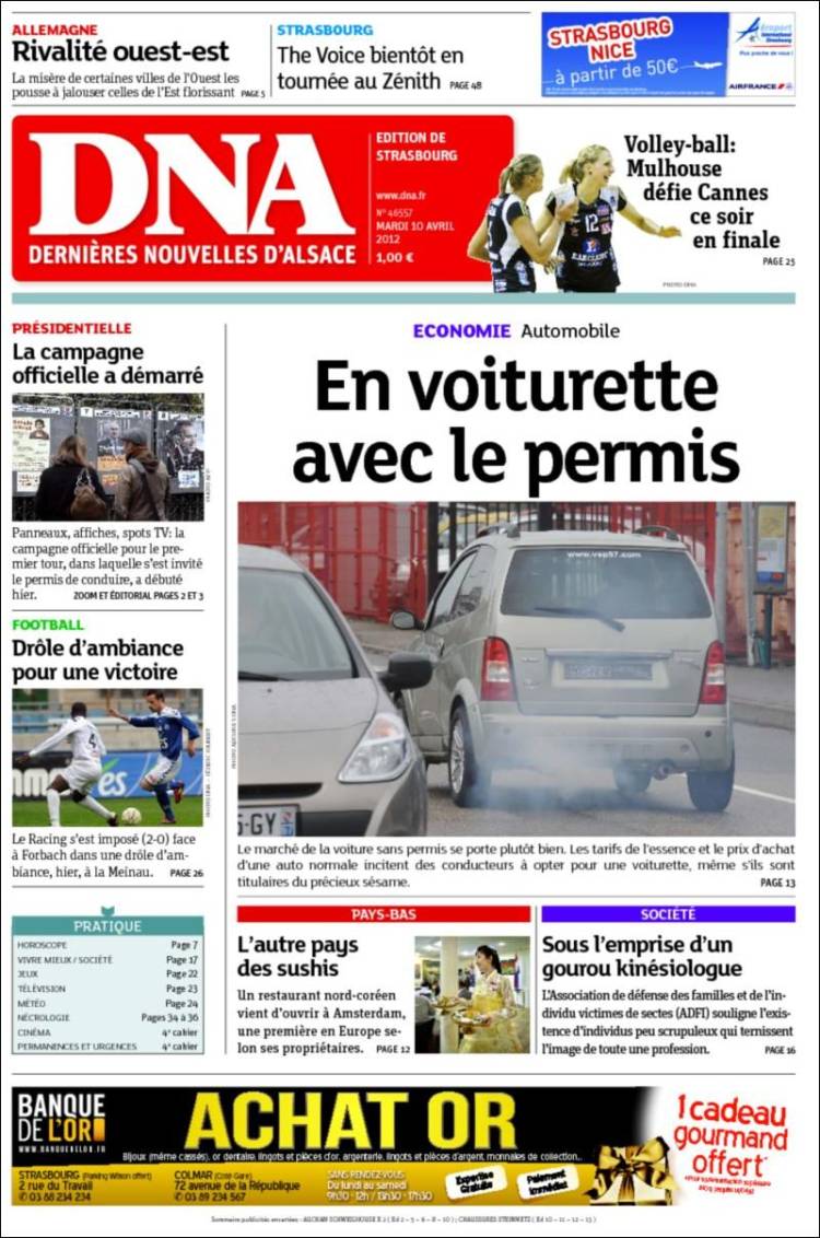 Portada de Les Dernières Nouvelles d'Alsace (Francia)
