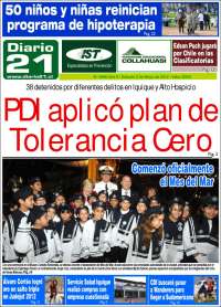 Portada de Diario 21 (Chile)