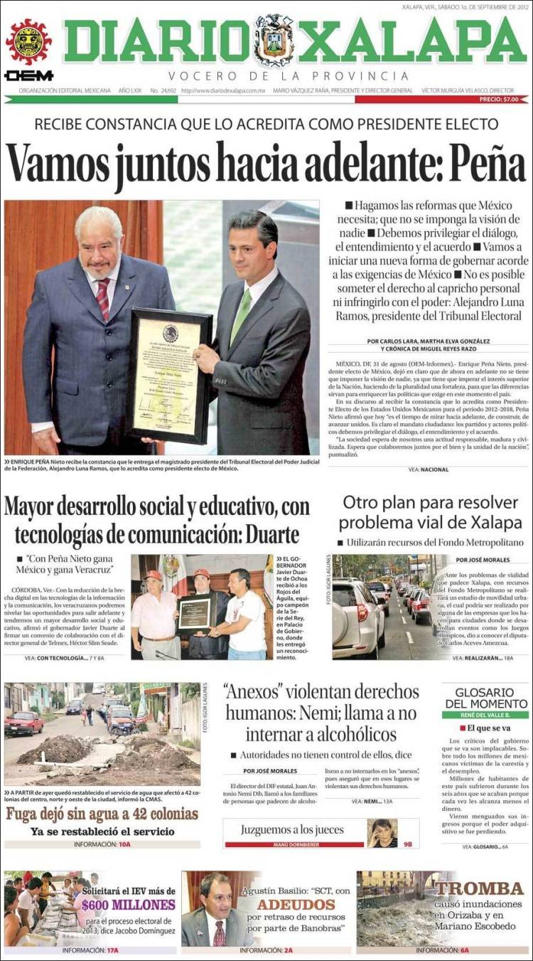 Portada de Diario de Xalapa (Mexico)