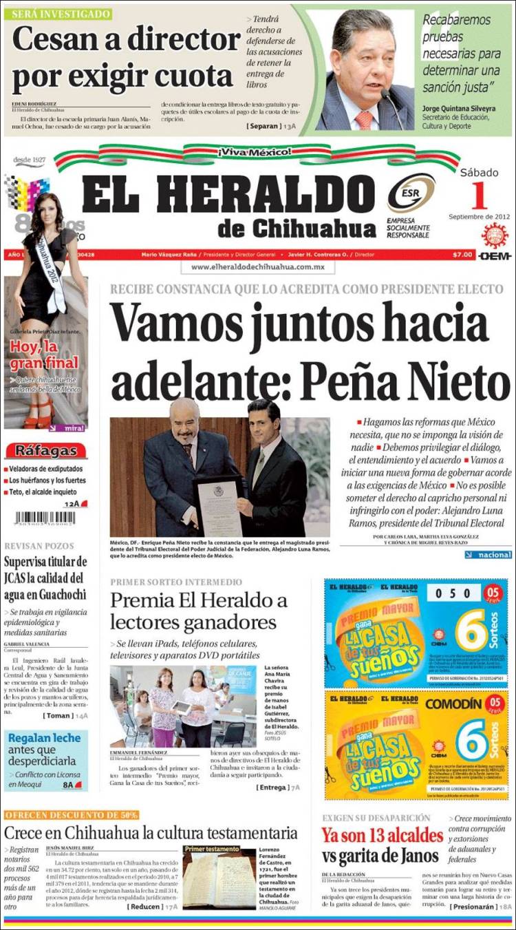 Portada de El Heraldo de Chihuahua (Mexico)