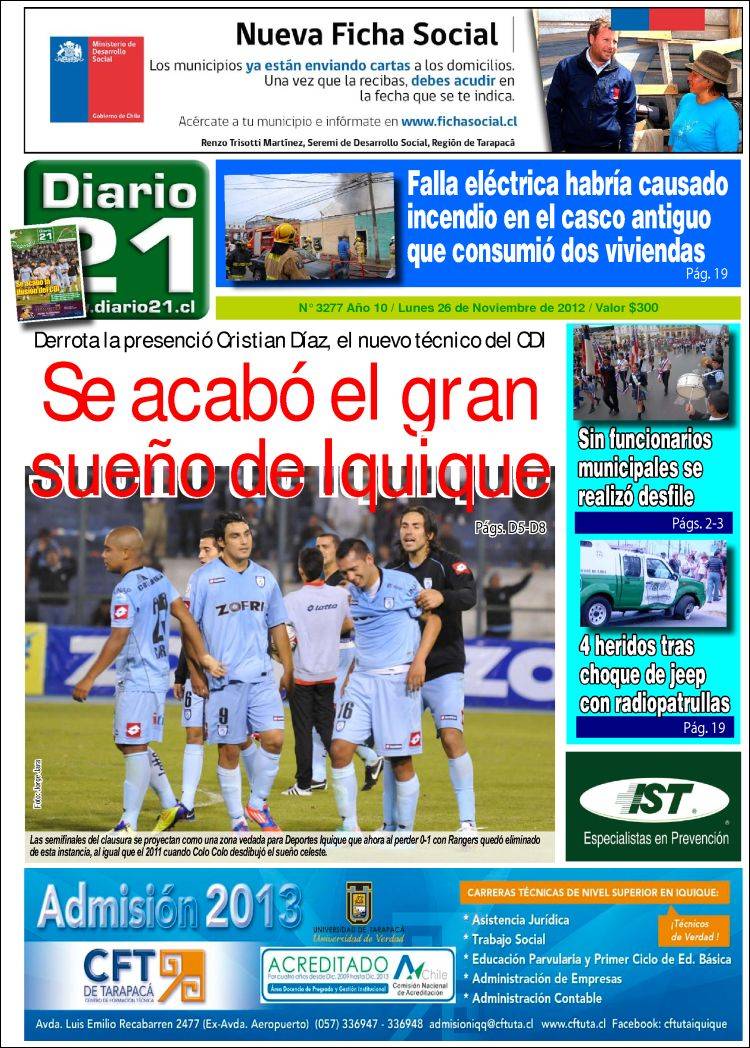 Portada de Diario 21 (Chile)