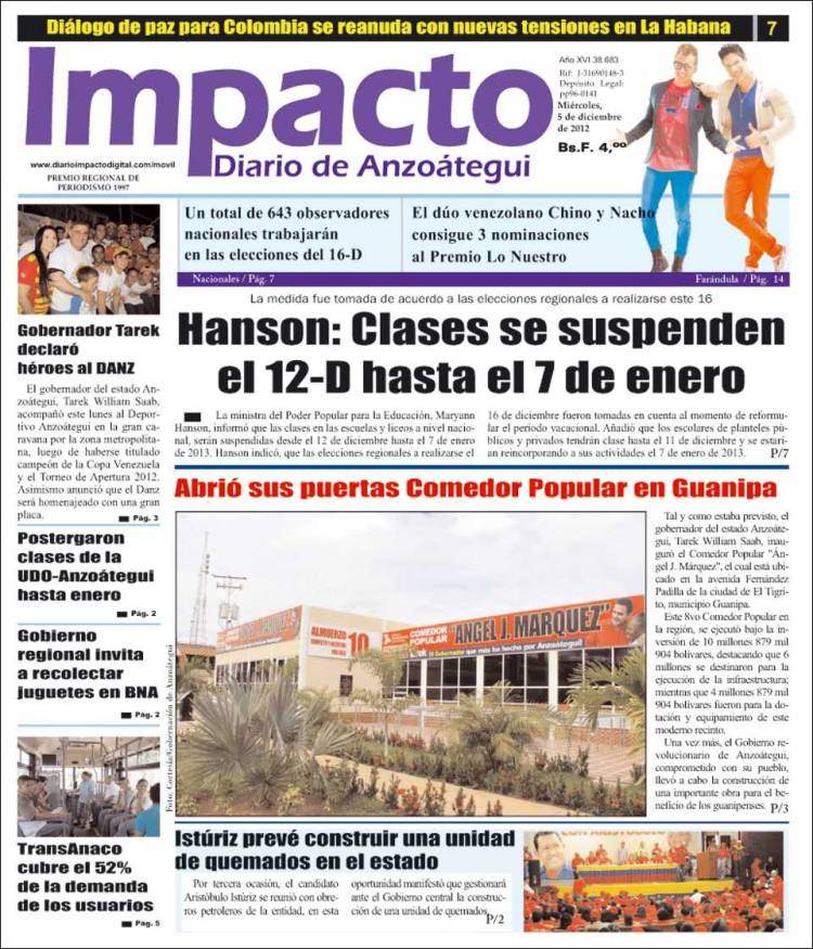 Portada de Diario Impacto (Venezuela)