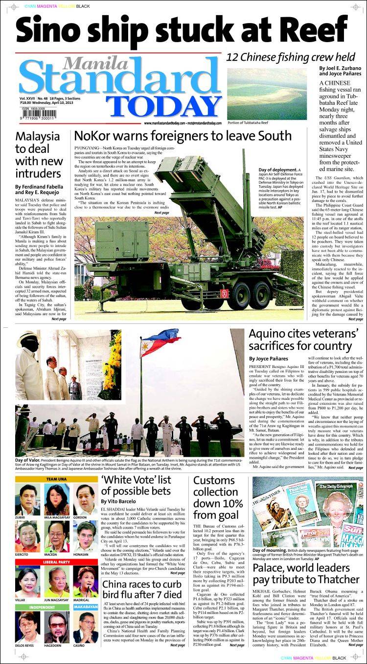Portada de Manila Standard Today (Asia-Pacífico)