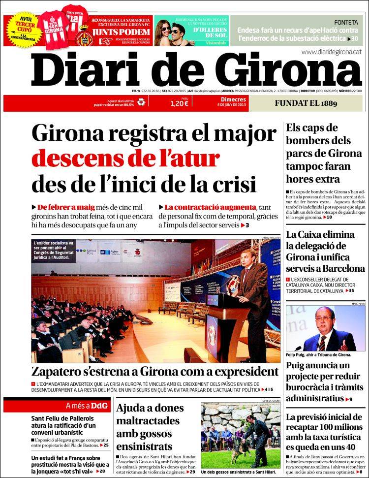 Portada de Diari de Girona (España)