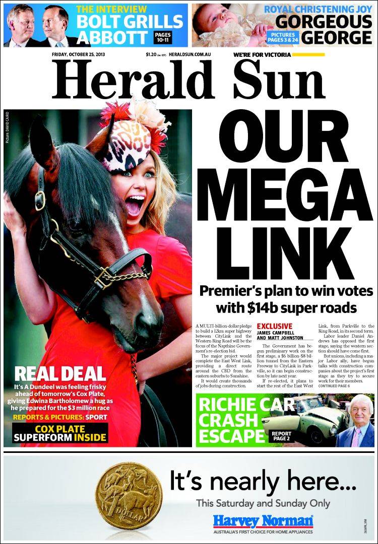 Newspaper Herald Sun Australia Newspapers In Australia Friday S Edition October 25 Of 2013