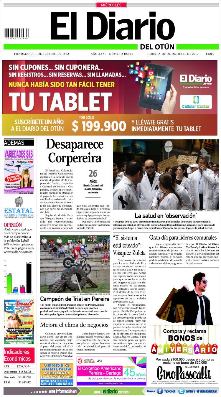 Portada de Diario de Otún (Colombia)