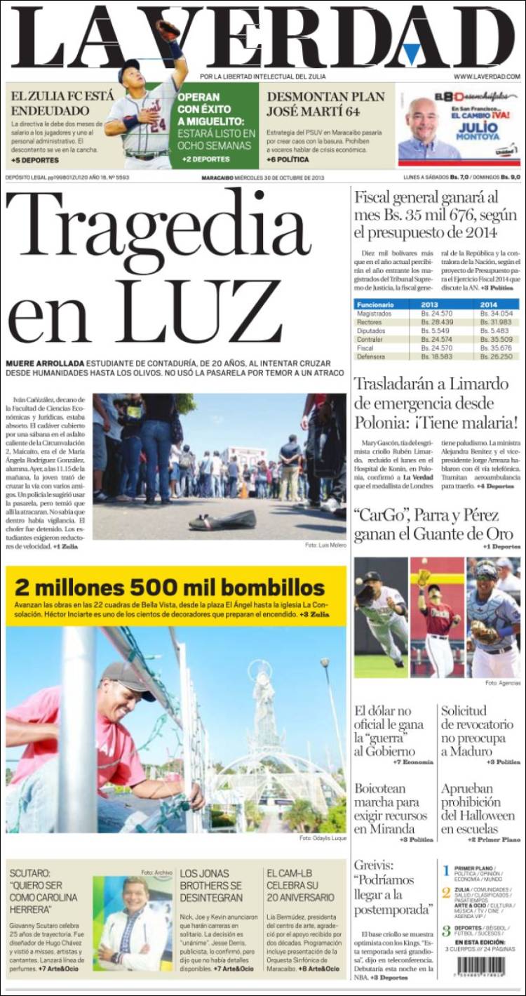 Portada de La Verdad de Zulia (Venezuela)