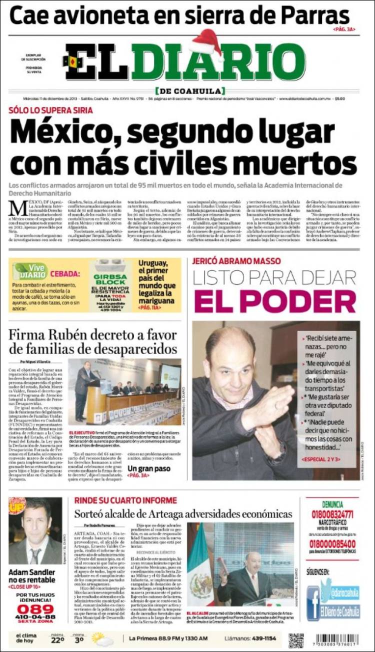 Portada de El Diario de Coahuila (México)