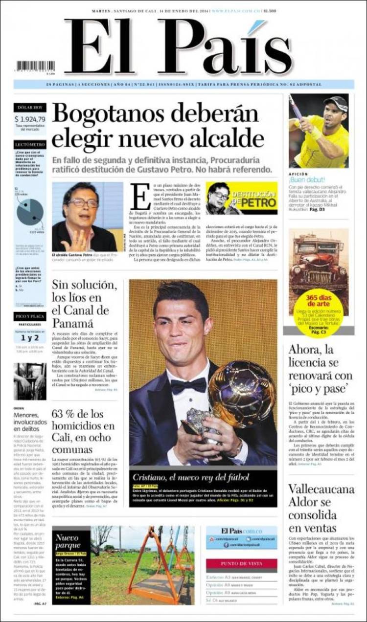 Periódico El País - Cali (Colombia). Periódicos de Colombia. Edición de