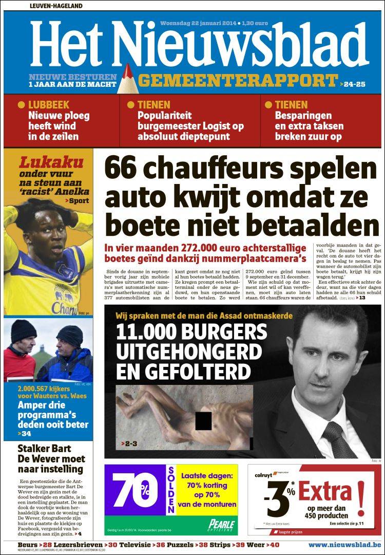 Portada de Het Nieuwsblad (Belgium)