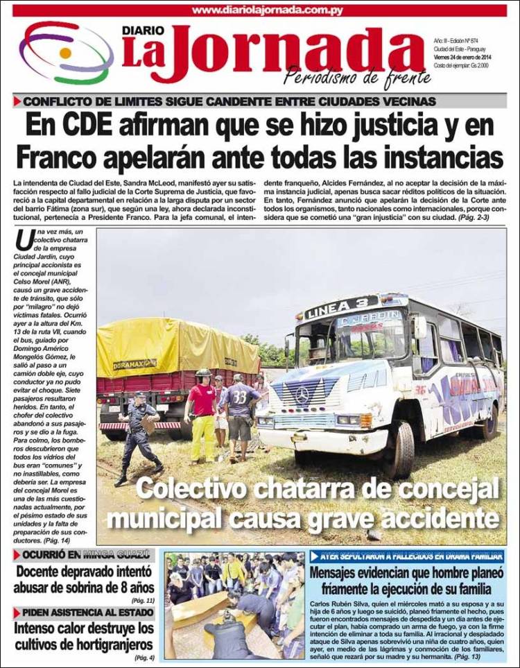 Portada de Diario La Jornada (Paraguay)