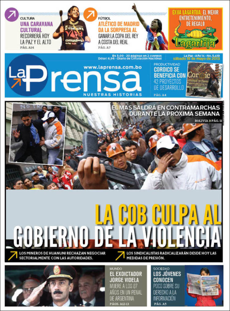 Portada de La Prensa (Bolivia)