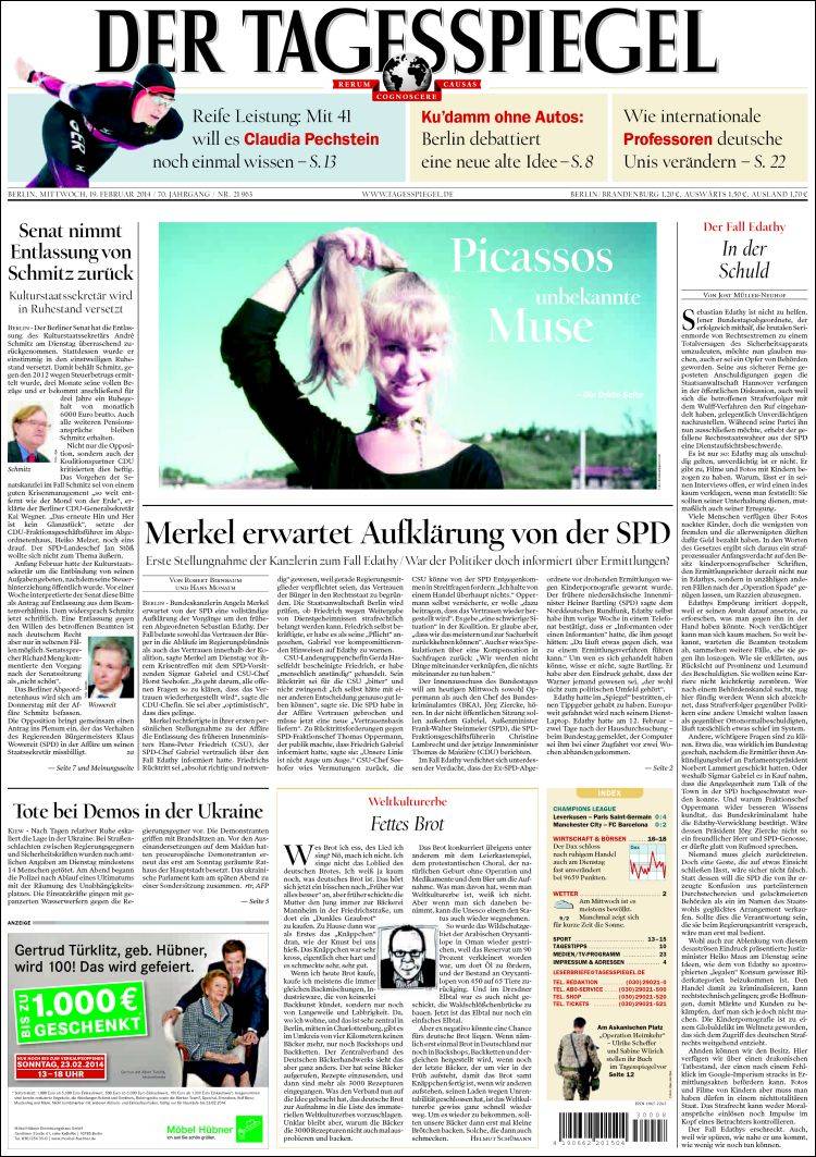 Portada de Der Tagesspiegel (Alemania)
